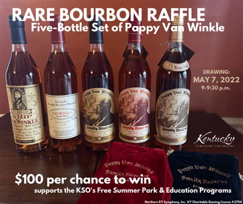 One lucky ticketholder will win all six bottles Old Rip Van Winkle 10 Year; Van Winkle Special Reserve 12 Year. . Rare bourbon raffle